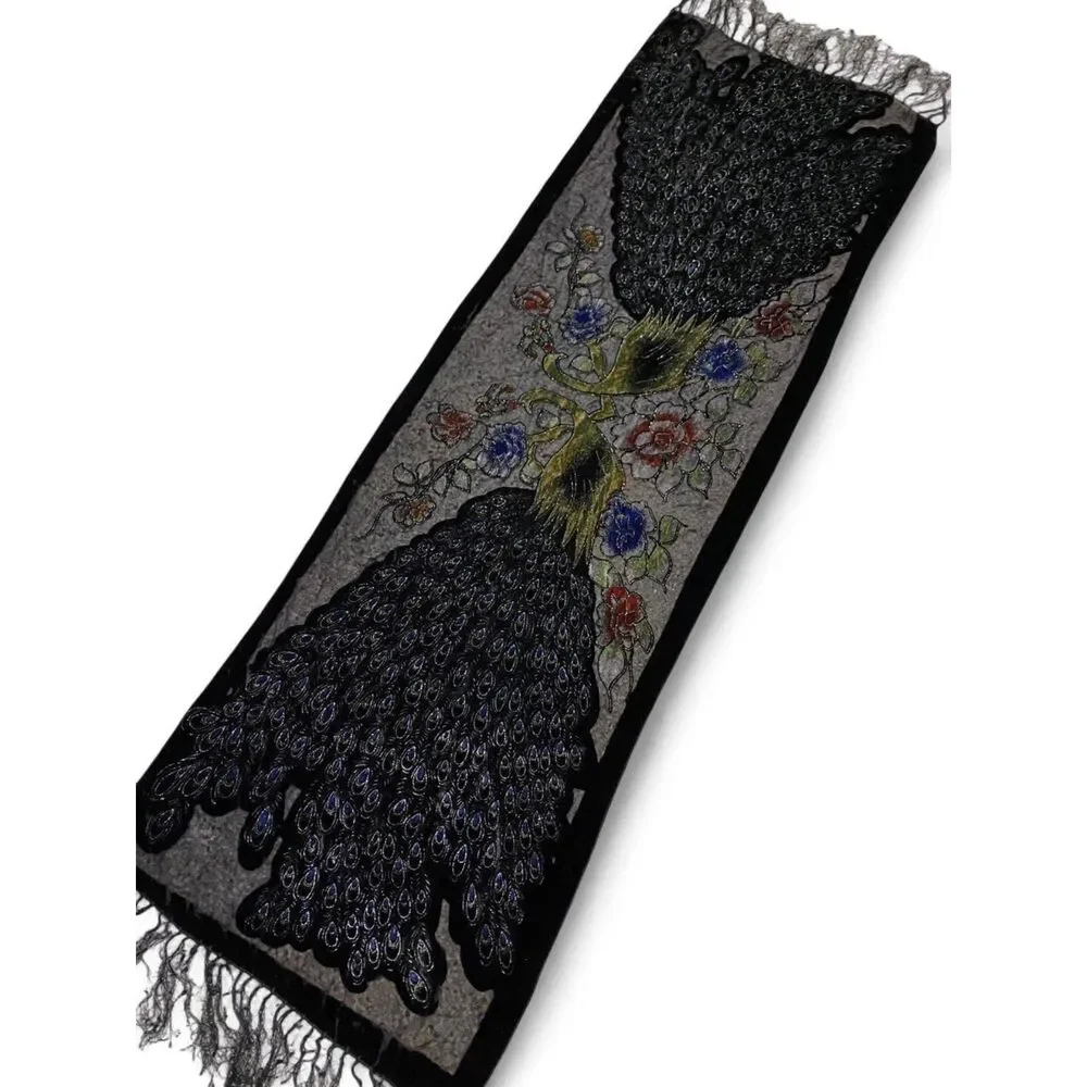 Festival Boho Whimsigoth Silk Blend Cottage Velvet Feminine Fringe Shawl Scarf